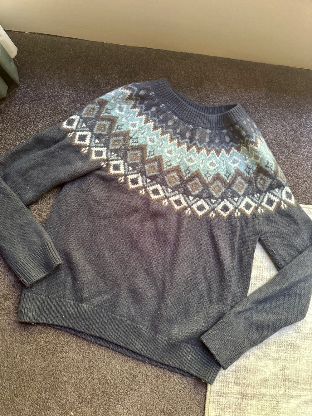 Orvis Knit Pullover Sweater Women’s M Gray Blue White Fair Isle